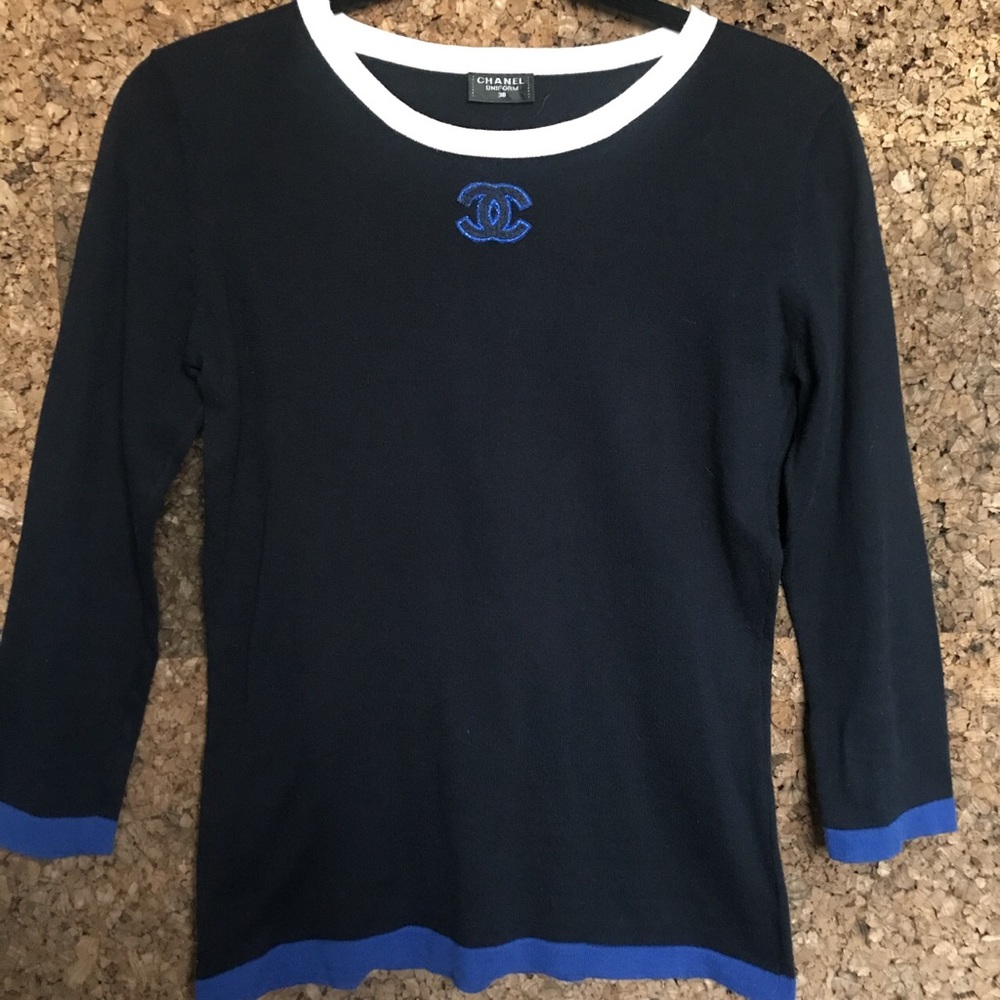 Dark Blue Chanel Uniform Top, Size 38 (Size Small)